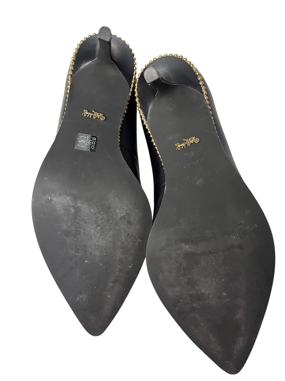 Coach Waverly Black Leather Gold-Tone Studded Stiletto Pumps Sz 7.5 - Picture 13 of 15